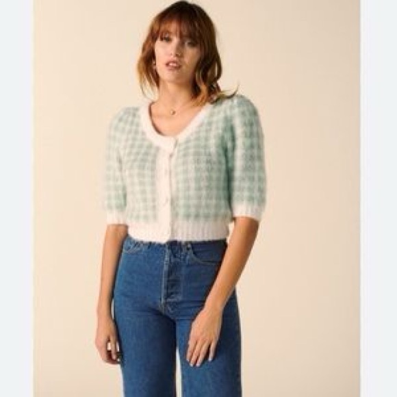 Rouje Ronny Green and White Checkered Cardigan - Picture 4 of 8